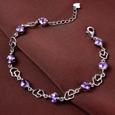 Heart Birthstone Design Silver Bracelet - Click Image to Close